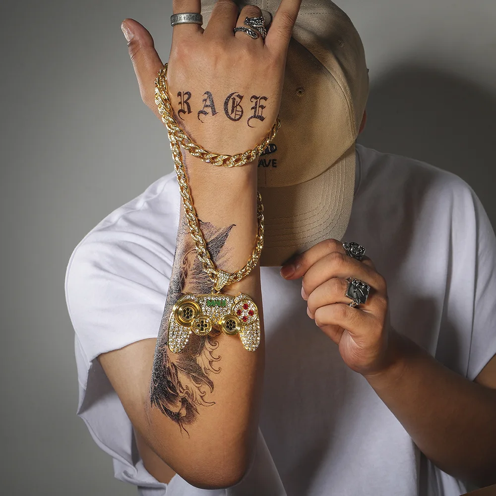 Necklace for Men Women Hip Hop Iced Out Bling Console Handle Pendant Necklaces Miami Gold Cuban Link Chain Choker Jewelry