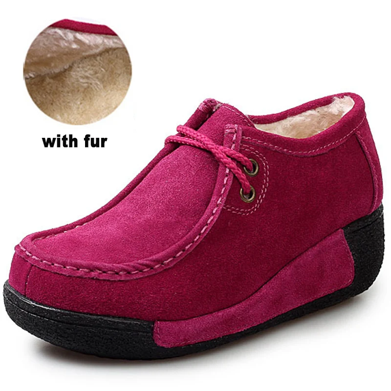 rosy with fur Брендовая женская обувь; кроссовки из натуральной кожи на платформе; обувь для бега; женские лоферы на танкетке; Женская прогулочная обувь для бега - Цвет: rosy with fur