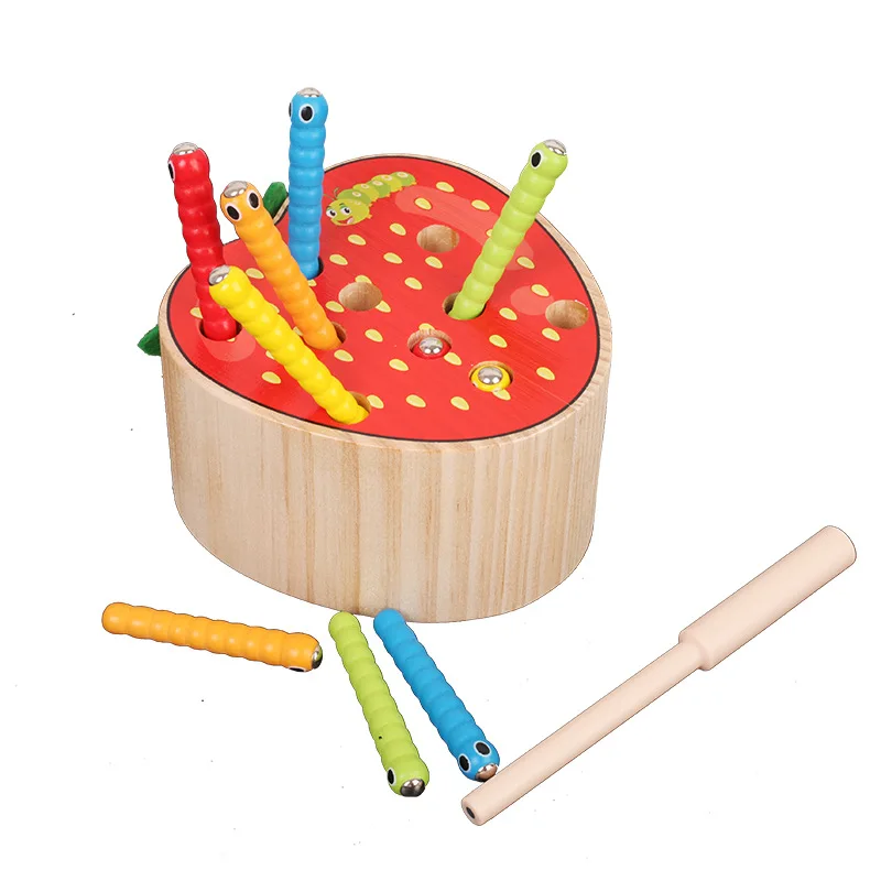 Детские деревянные игрушки 3D головоломка Раннее детство развивающие игрушки ловить червя Игра цвет Когнитивная Магнитная клубника яблоко