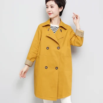 

Plus size Loose windbreaker women 2019 Spring Autumn Middle-aged New Casual Trench Coat Women Long Double-breasted Overcoat 4XL