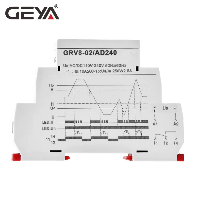 GEYA GRV8-02 реле защиты напряжения AC220V DC12V DC48V ACDC240V Защита от перенапряжения и перенапряжения