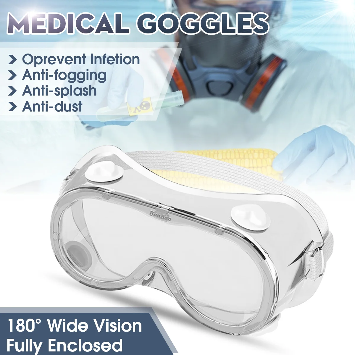 

Protective Goggles Medical Safety Goggles Transparent Goggles Splash-proof Wind-proof Antisand Dust Work Lab Anti Dust Clear Len