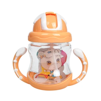 

320ml Baby Bottle Kids Cup Silicone Children Training Cups Cute Baby Drinking Water Straw Handle Feeding Bottle