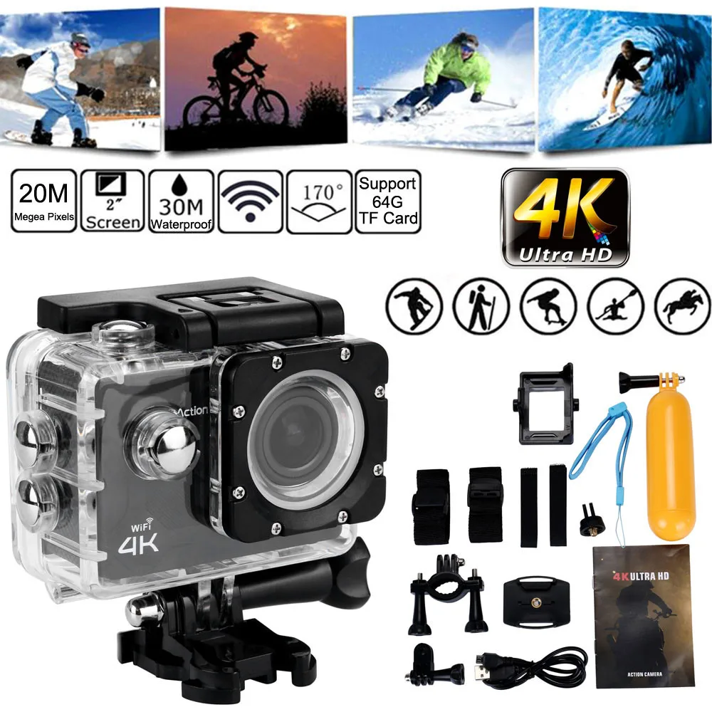 Ультра 4K Full HD 1080P Водонепроницаемая DVR камера WiFi Cam видеокамера DV Action 20 мегапикселей широкоугольный объектив поддерживает sd-карту