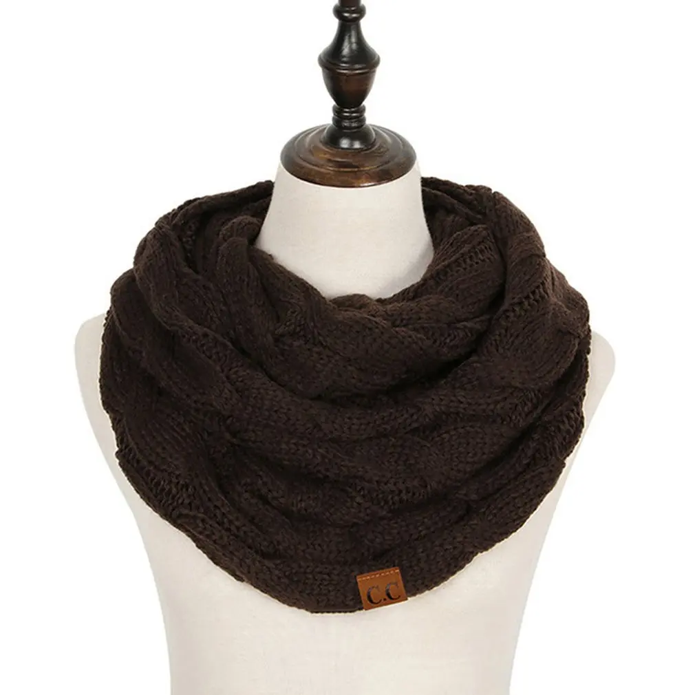 dark brown Модный вязаный однотонный зимний теплый шарф для женщин, кашемировый снуд для женщин, шарф бесконечность, шарфы, круглый шарф - Цвет: dark brown