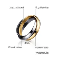 Stainless Steel Interlocked Triple Ring for Women Multi Color Wedding Band Bague Three in One - Image 2