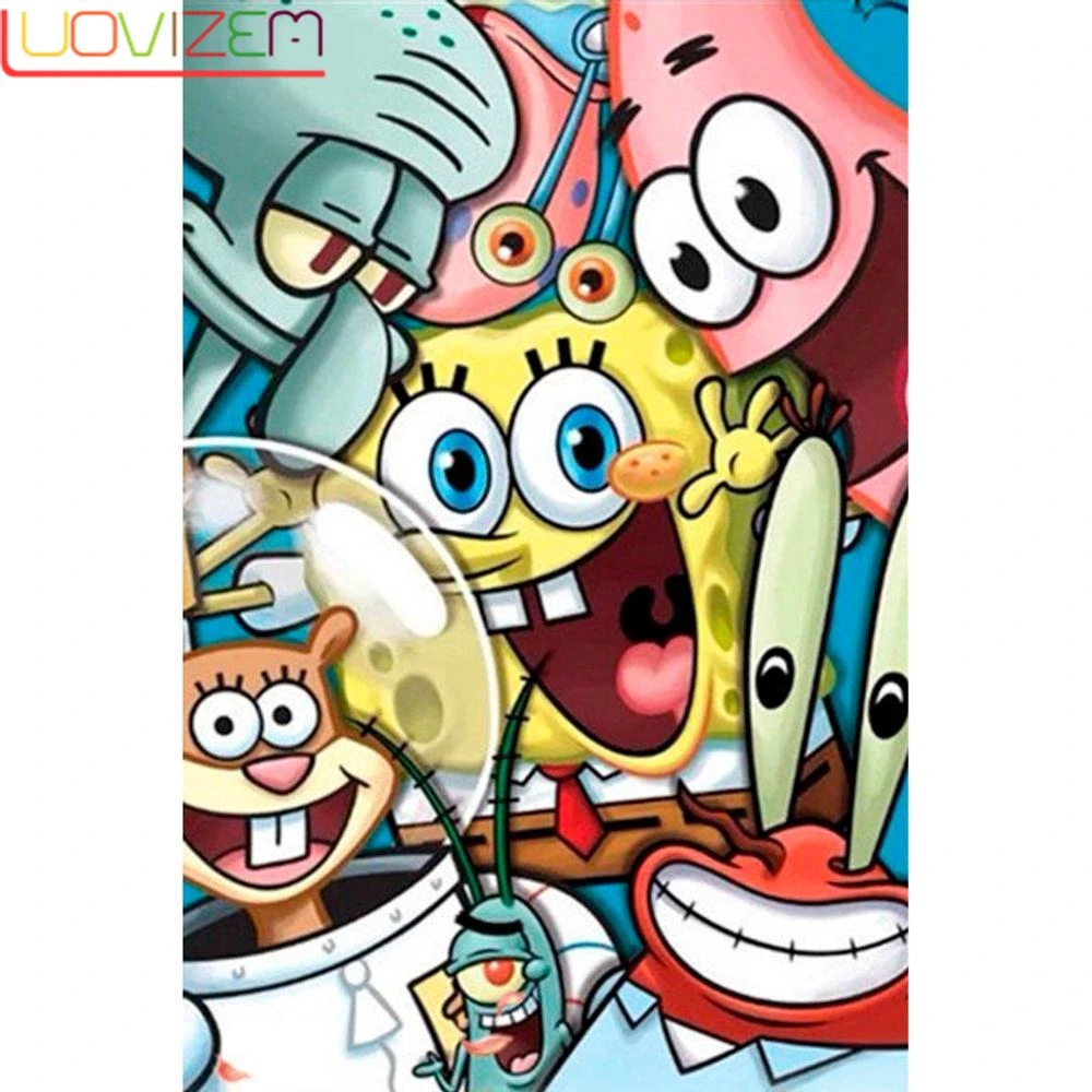 DIY Diamond Lukisan 5D Gambar Kartun SpongeBob SquarePants Bordir Cross Stitch Kerajinan Seni Persegi Bulat Berlian Imitasi Rumah Dekorasi Berlian Lukisan Cross Stitch AliExpress