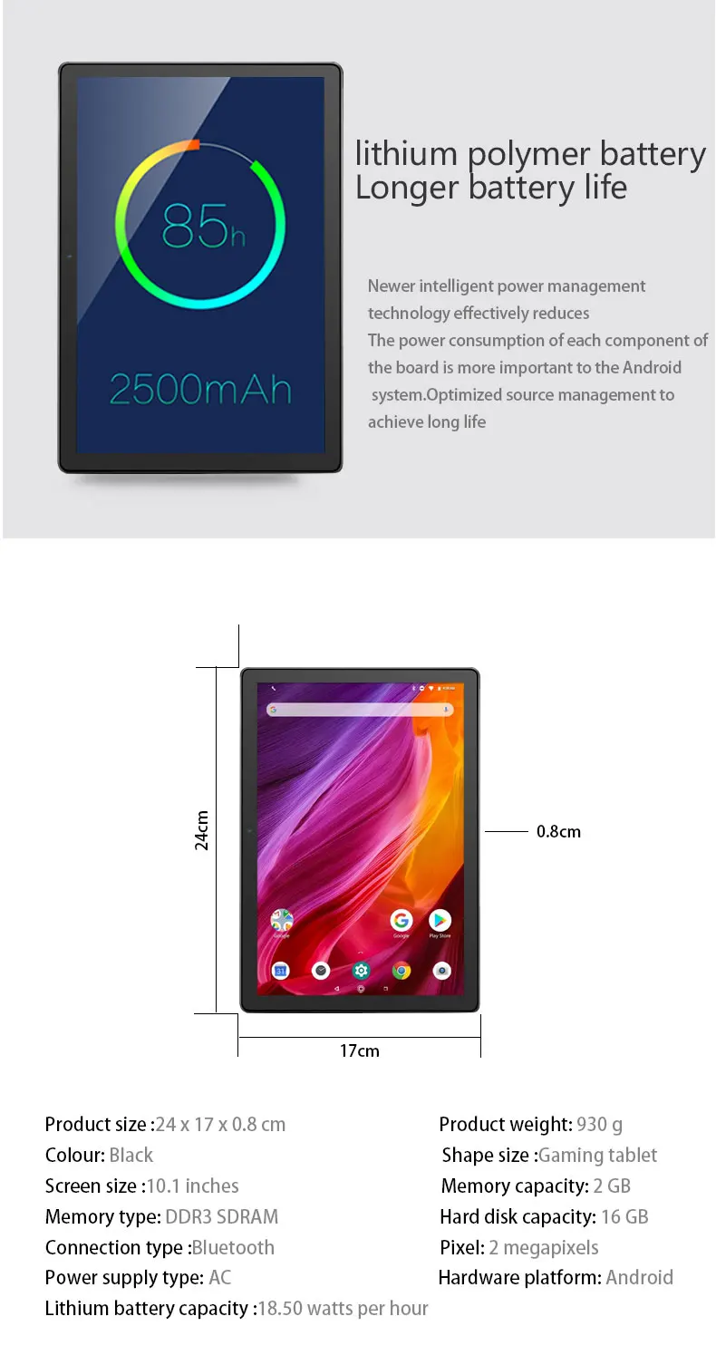 Caridite 10inch Android Tablet PC with 2GB RAM 32GB Storage HD Display Micro HDMI Wifi Metal Black Business Tablet PC for Men
