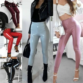 

FQLWL Faux Pu Leather Pants Women Trousers High Waist Sexy Bodycon Pants Female Autumn Winter Club Party Skinny Ladies Pants