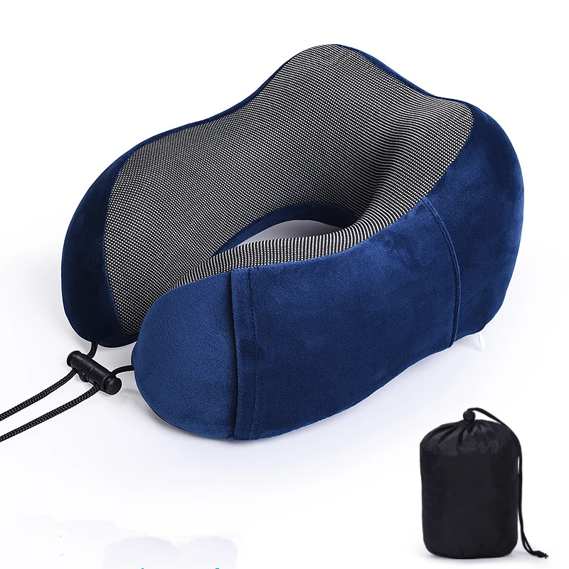 Blue Set Подушка для путешествий с эффектом памяти, подушка для шеи и шеи, подушка для самолета, автомобиля, офиса, подушки для сна, u-образная подушка для головы, подушка для поддержки подбородка - Цвет: Blue Set