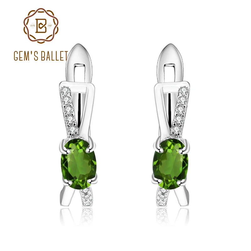 GEM'S BALLET 1.06Ct Natural Chrome Diopside Clip Earrings 925 Sterling Silver Cute Gemstone For Women Fine Jewelry | Украшения и
