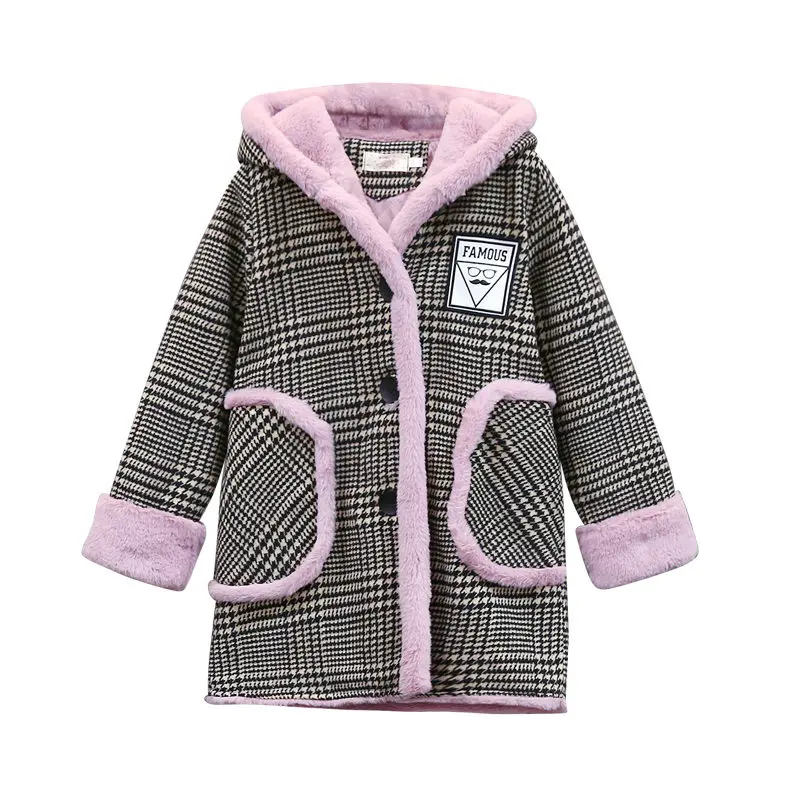 Высококачественное Модное теплое шерстяное пальто для девочек, зимняя куртка-парка с капюшоном, верхняя одежда, бархатное плотное хлопковое пальто - Цвет: Розовый