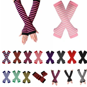 Funda de brazo larga para guante, muñequera clásica de punto a rayas, color rosa, blanco y negro, sin dedos