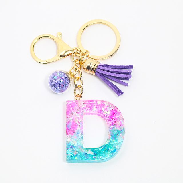 Creative Letter Alphabet Crystal Arylic Liquid Keychain Women Key Chains Ring Car Bag Tassels Pendent Charm Gift Accessory