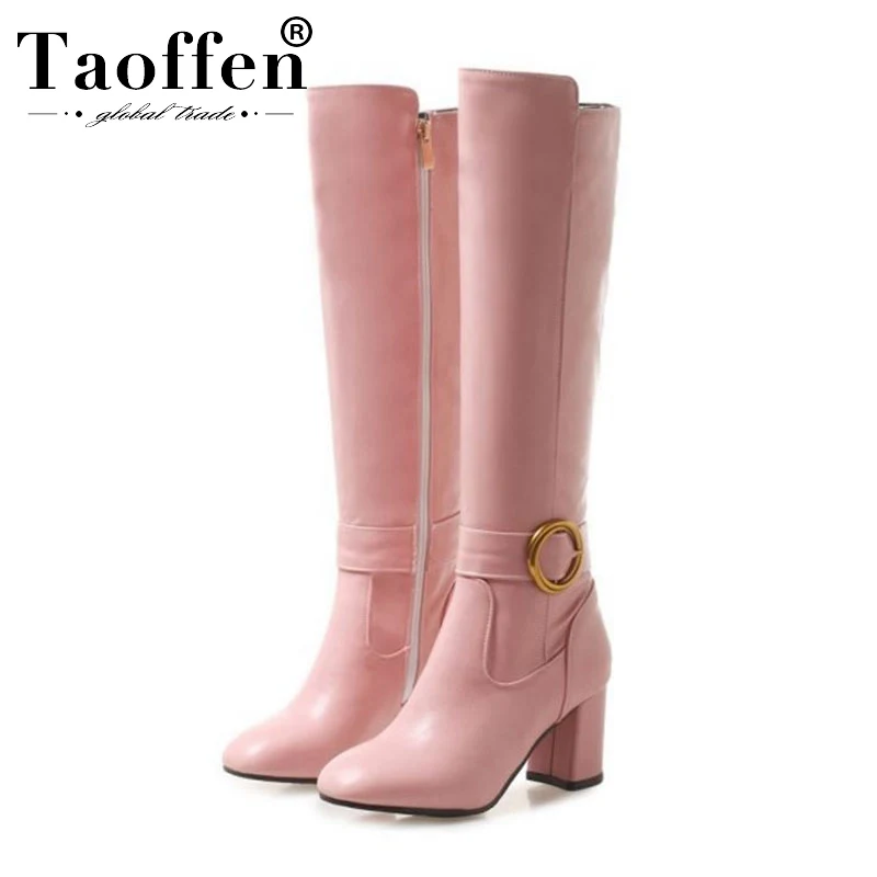 

Taoffen 4 Color Knee High Boots Zipper High Heels Buckle Office Ladies Long Boots Pointed Toe Fashion Shoes Woman Size 31-45