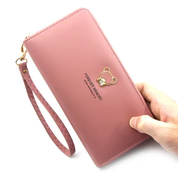 

women Long Wallet Female purse lady fashion Cute bear Wristband Zipper Clutch bag coin card clip Holder Money bag phone Pouch