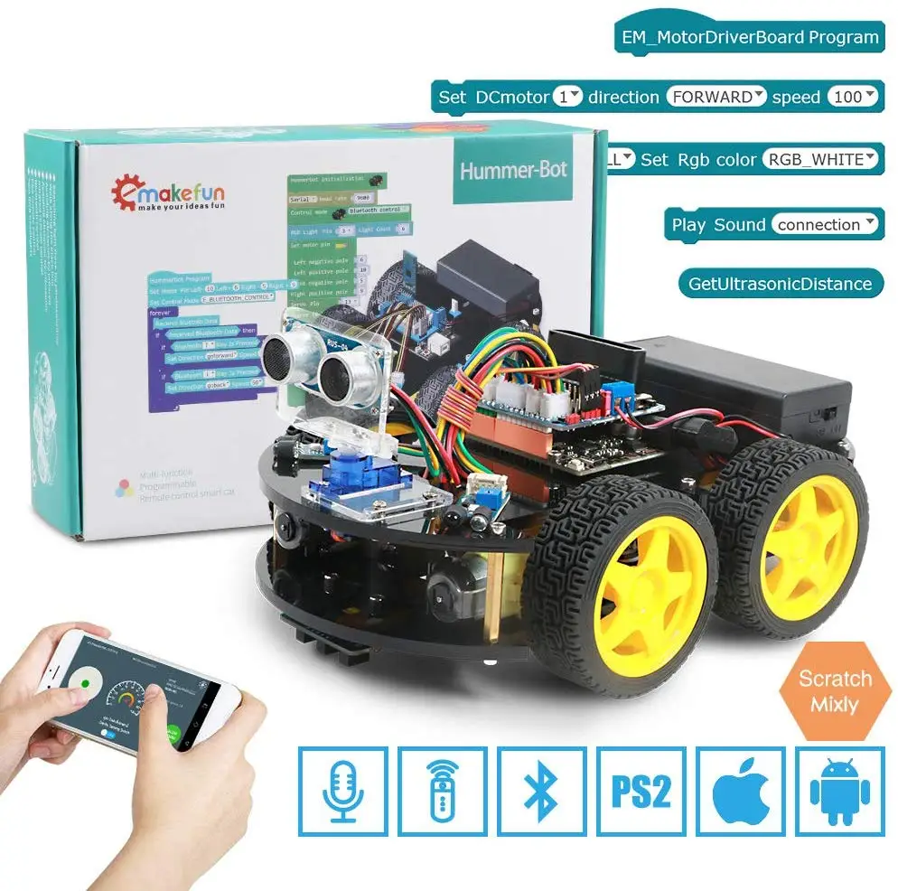 4WD умный робот автомобиль Diy для Arduino R3, стартер робототехники обучающий комплект приложение RC ствол игрушка малыш, поддержка царапин библиотеки - Цвет: with box