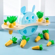 Jouets en bois Montessori lapin, jeu de traction à radis équilibré, éducation précoce des enfants, Puzzle de la pensée logique, jouets d'équilibre
