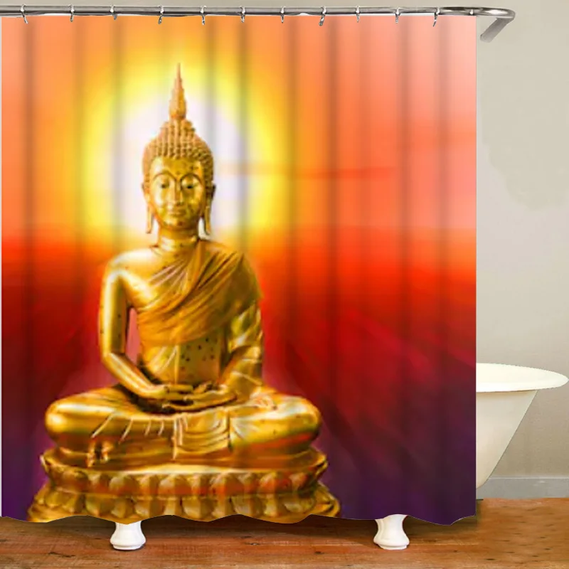 India Golden Buddha Mahabodhi Temple Shower Curtain Set Bathroom Waterproof 72" 