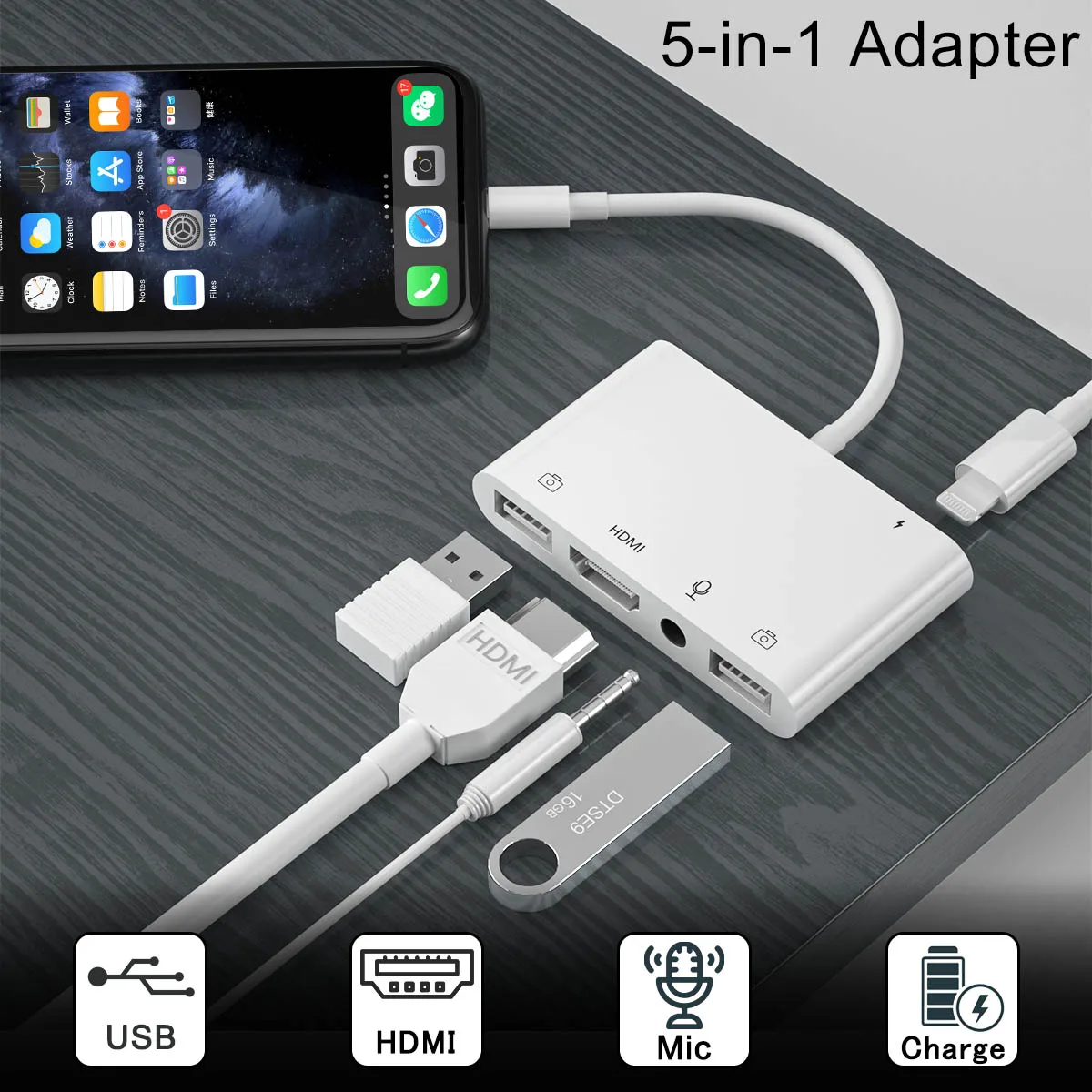 Адаптер Lightning/HDMI 3 5 мм для микрофона аудиоадаптер 4K TV двойной USB-концентратор OTG