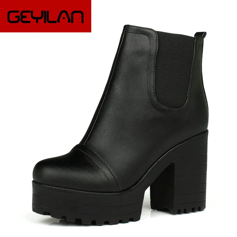 

Spring Autumn Platform Ankle Boots Women Pu Leather Thick High Heels Booties Fashion Zipper Boots Ladies Shoes Big Size 43