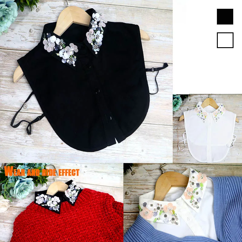 

Women's Detachable Half Shirt Fake Collar Lapel False Collar Floral Bead Lapel Blouse Top Clothing Accessories