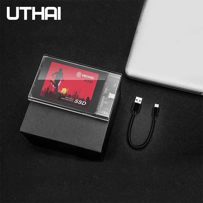 External Hard Drive Case SSD Enclosure External Hard Drive Box Hard Disk Case Hard Drive Enclosure HDD Case Enclosure UTHAI T09 USB3.0/Type C 2.5'' Hard Drive Enclosure Transparent Mobile HDD Box USB3.1 SSD Case Portable Hardisk With USB C Cable