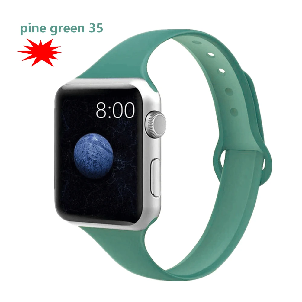 pine green 35 Ремешок для apple watch 42 мм, 38 мм, версия apple watch 4 полосы 44 мм 40 мм наручных часов iwatch серии 4/3/2/1 прозрачный мягкий тонкий чехол из силикона, correa, браслет ремешок для часов - Цвет ремешка: pine green 35