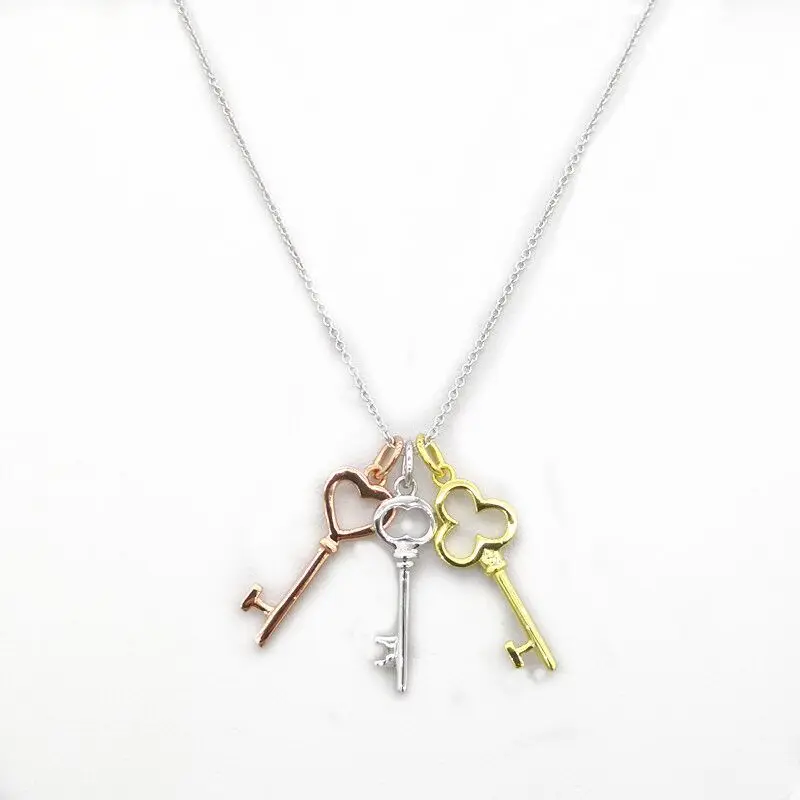 

SHINETUNG TIFF Original 100%S925 Sterling Silver Heart-Shaped Oval Clover Key Pendant Necklace Women Logo Fine High-End Jewelry