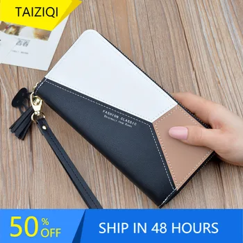 

Pink WOMEN'S Clutch Wallet Women's Long Korean-style Contrasting Color Panel Zip Tassled Large-Volume Wallet Mobile Phone