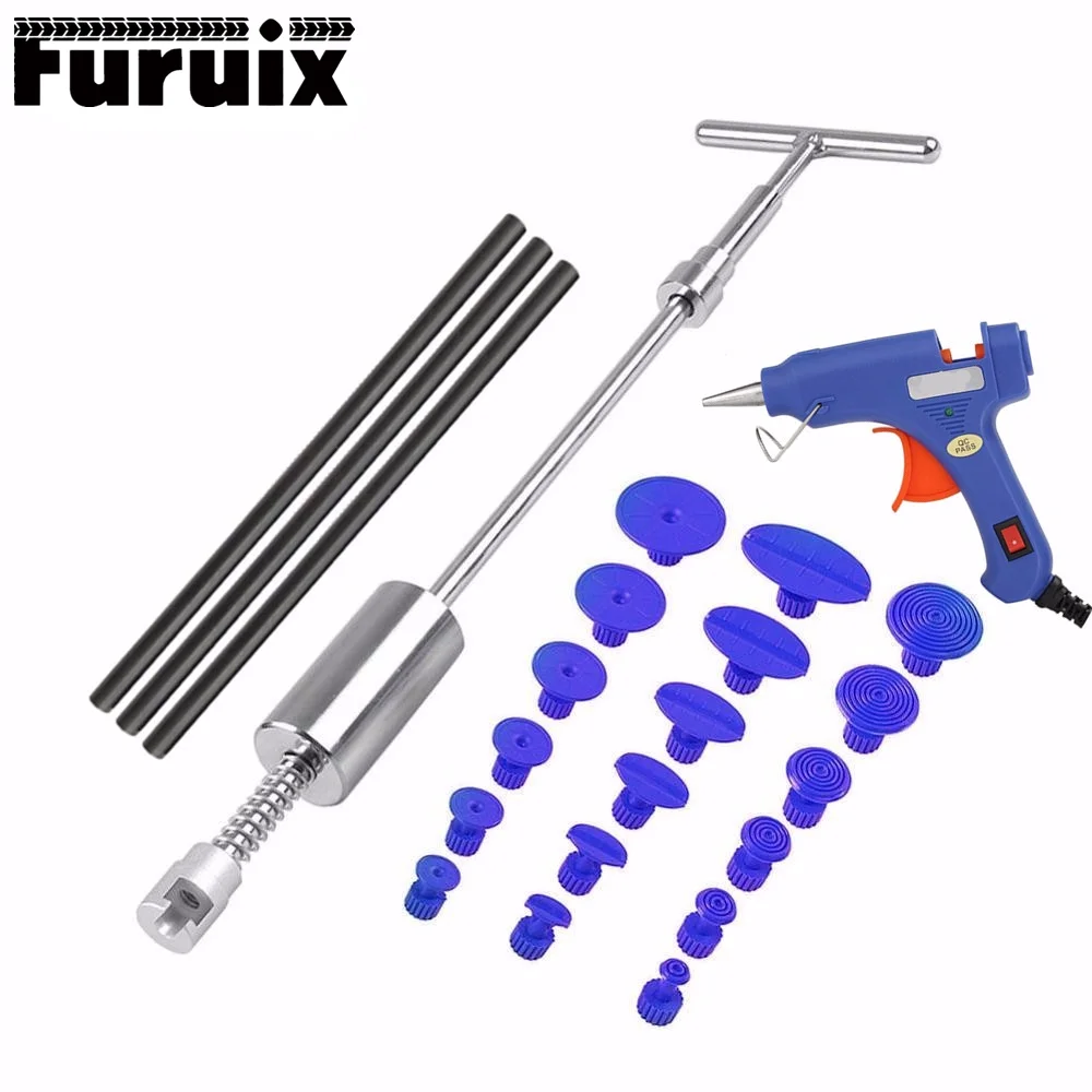 Furuix Tools Auto Repair Tool Car Dent Repair Dent Puller Kit 2 in 1 Slide Hammer Reverse Hammer Glue Tabs Suction Cups