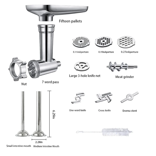 KENOME Metal Food Grinder Attachment for KitchenAid Stand Mixers Includes 2  Sausage Stuffer Tubes, Durable Meat Grinder Attachment for KitchenAid,  Silver, (Stand mixer is not included) 
