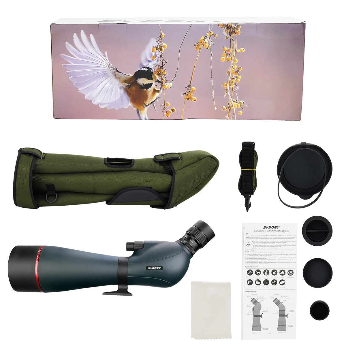 SVBONY SV406 Spotting Scope 25-75x100 Zoom Dual Focus powerful Telescope FMC K9 Waterproof Camping equipment For Birdwatching