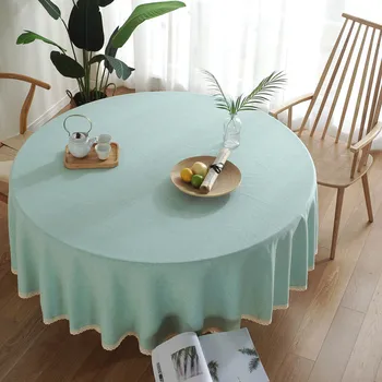 

Hot Sale!! 2020 New Product Nordic Style Solid Color Printed 100%Polyester Dust Proof Round Tablecloth