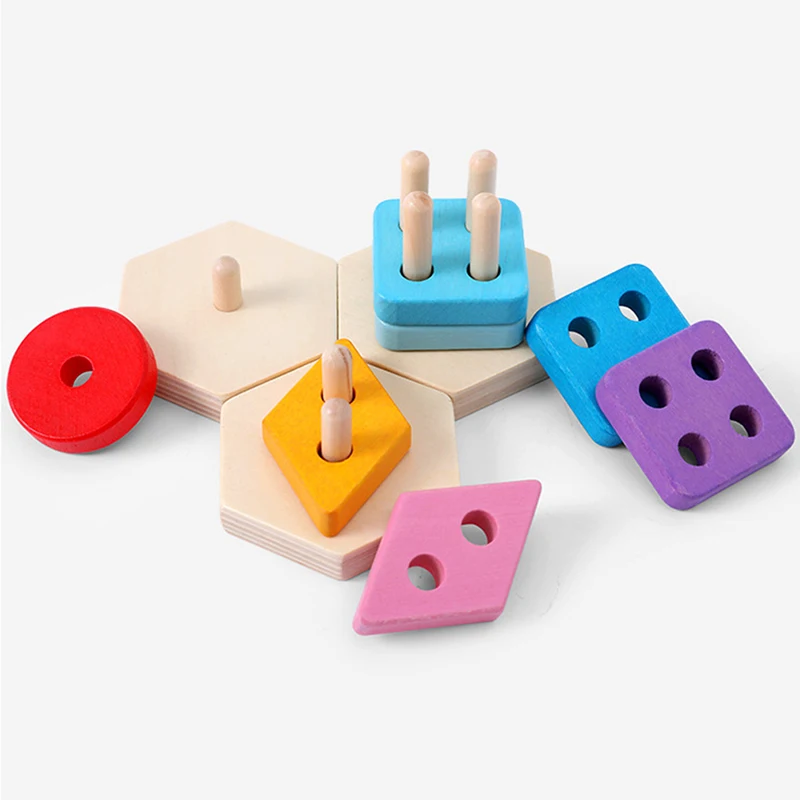 Детские радужные деревянные блоки наборы обучающая геометрическая форма соответствия игрушки для детей Животное Пирамидка хорошие продажи