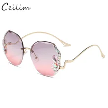 

Fashion Anti-UV Diamond Sunglasses Women UV400 Rimless Gradient Sun Glasses Rhinestone Retro Sunglass Luxury Designer Oculos NEW