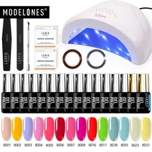 Modelones 22 шт./лот 48 Вт Светодиодная лампа Сушилка для ногтей гель лак маникюрные наборы Полупостоянный Гибридный гвоздь лак длительный базовый верхний слой