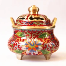 Antique Cloisonne Incense Burner Pure Copper Sandalwood and Incense Plug Domestic Buddha Worship Indoor Air Purification Incense