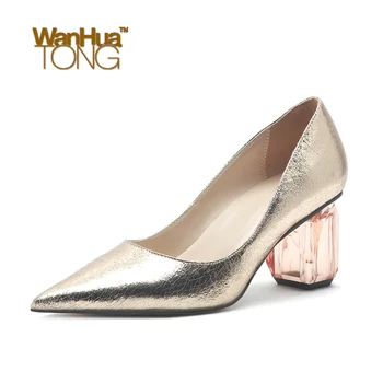

Wanhuatong Fashion Crystal Block Heel Pointed Toe Minimalism Business Office Solid Colored Woman Shoes Size44