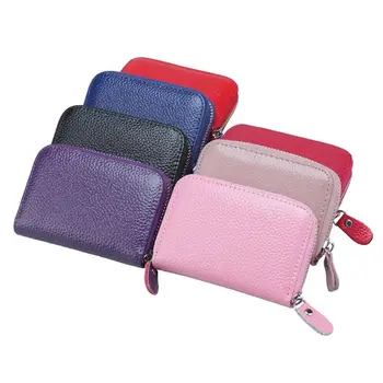

Women Wallet Credit Card Holder Genuine Leather Small Change Zipper Bag Pocket Purse