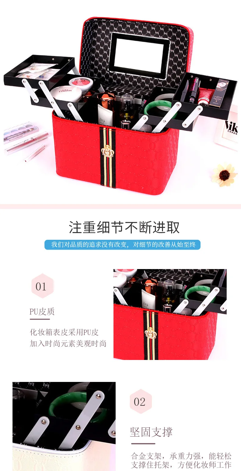 Portable multilayer makeup organizer with handle waterproof multifunctional cosmetic holder lipstick nail polish jewelry box