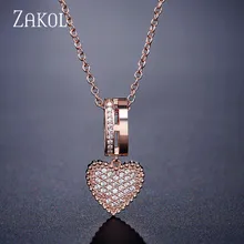 ZAKOL, новейшая мода, кубический цирконий, инкрустированное сердце, свадебное кольцо, ожерелье, Подвеска для женщин, подружка, ювелирное изделие, подарок, FSNP2090