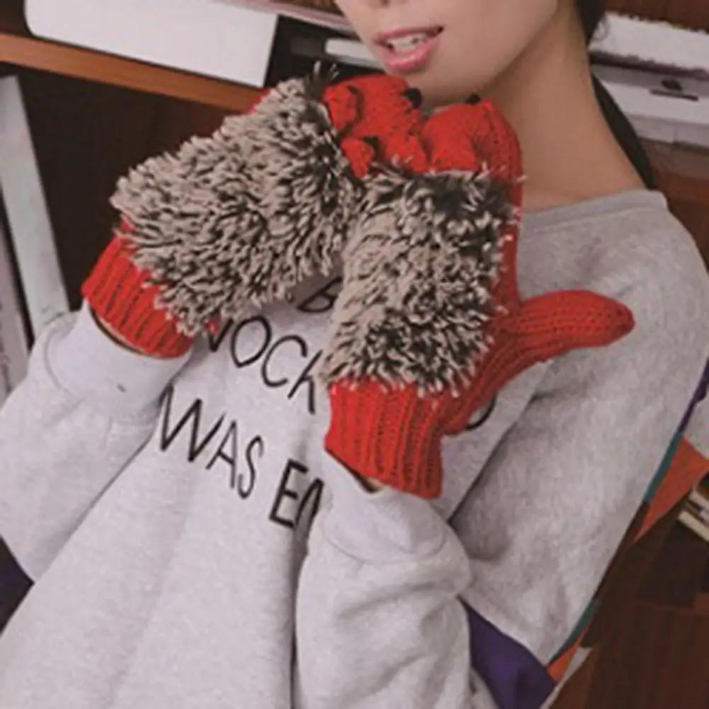 1 Pair Kids Gloves Thicken Kids Warm Full Finger Cartoon Hedgehog Girls Gloves Girls for Outdoor
