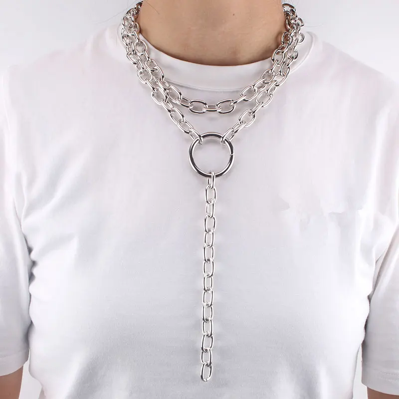 KMVEXO, многослойное ожерелье с круглым кулоном в стиле панк с металлическим крестом для женщин и мужчин, ювелирные изделия для влюбленных, Геометрическая цепочка с замком для ключицы, ожерелье