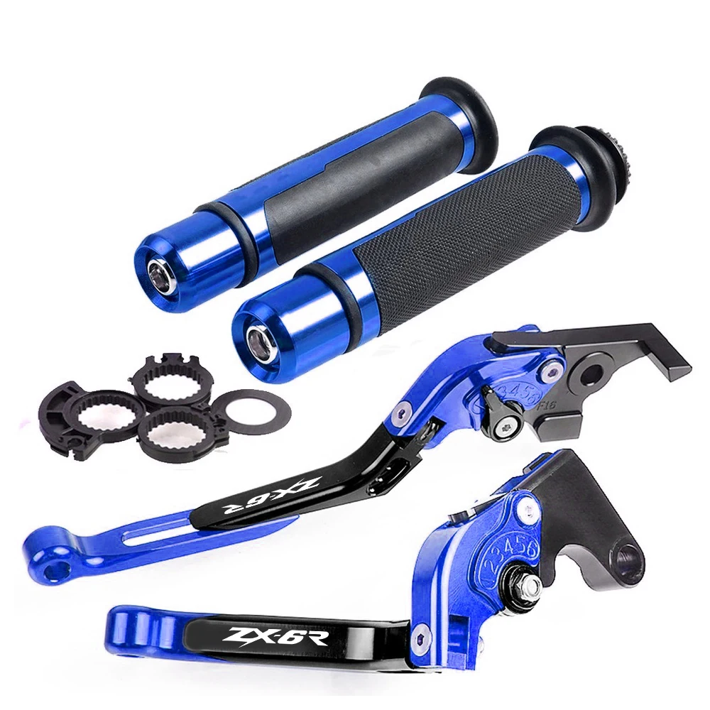 Мотоциклетная Тормозная ручка алюминий обработанный на станке с ЧПУ регулируемый тормозной рычаг сцепления ручка для Kawasaki ZX6R 2000 2001 2002 2003 2004 ZX-6R - Цвет: C WITH LOGO blue