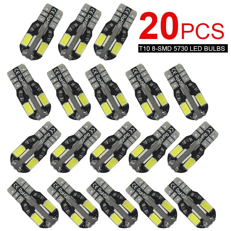 20Pcs Nieuwe T10 Led Auto-Interieur Lamp Canbus 5W5 5730 8-SMD 12V Led Auto Side Wedge Light witte Lamp Auto-Styling Dropshipping