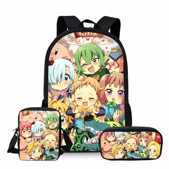 

THIKIN 3pcs/set School Bags Children Anime Seven Deadly Sins Print Shoulder Bag for Kids School Backpack Teenagers Book Bag