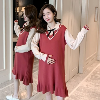 

Autumn and winter new maternity clothes tide mother fashion thick plus size knitted sweater maternity dress