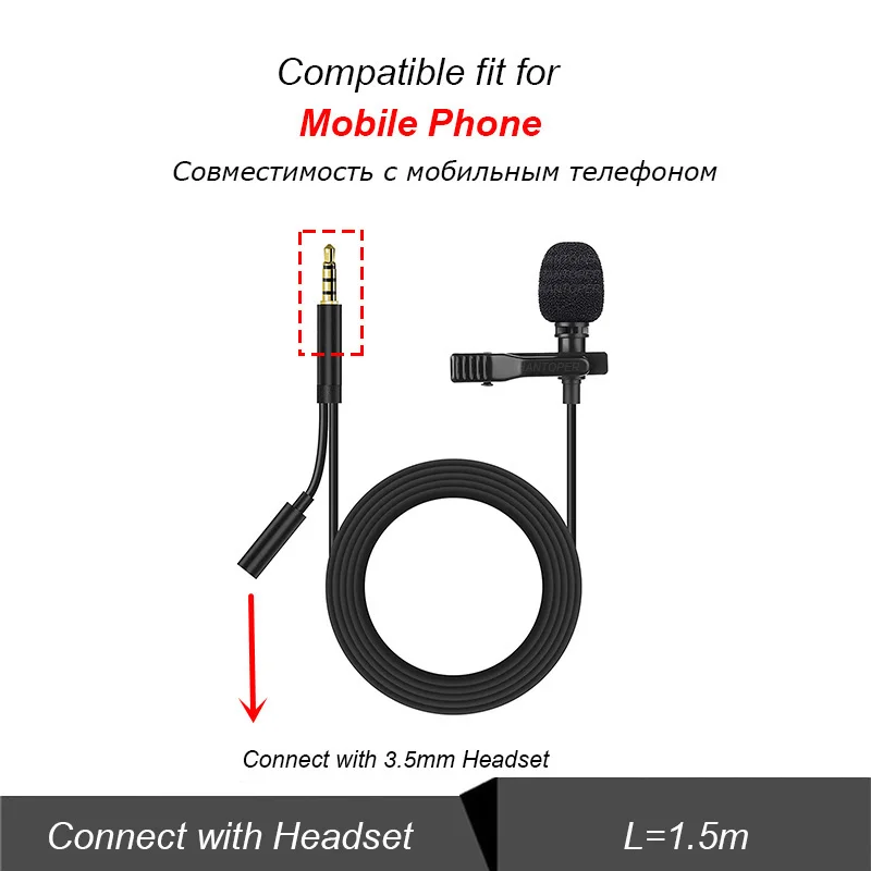 3.5mm Mini Lavalier Microphone Metal Clip Lapel Mic for Mobile Phone PC Laptop Wired Mikrofo/Microfon for Speaking Vocal Audio 