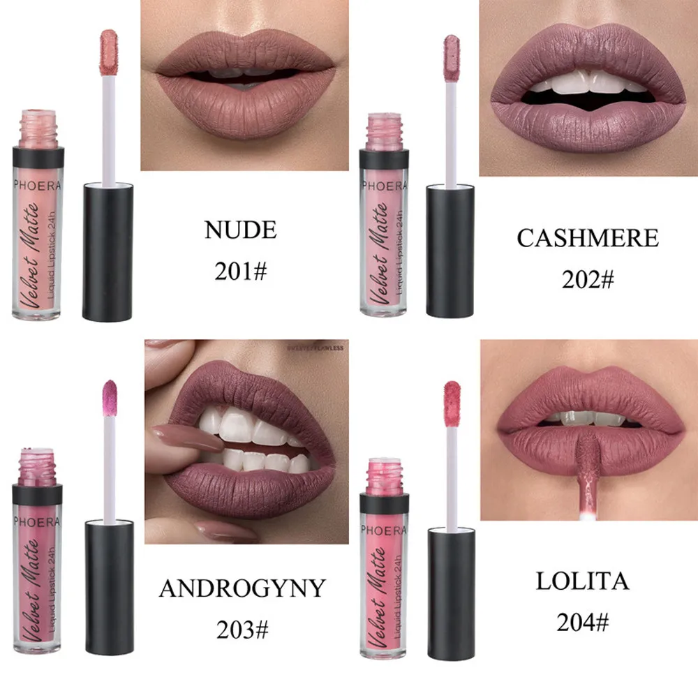 Водостойкая бархатная помада PHOERA miss rose матовая и блестящая жидкая губная
